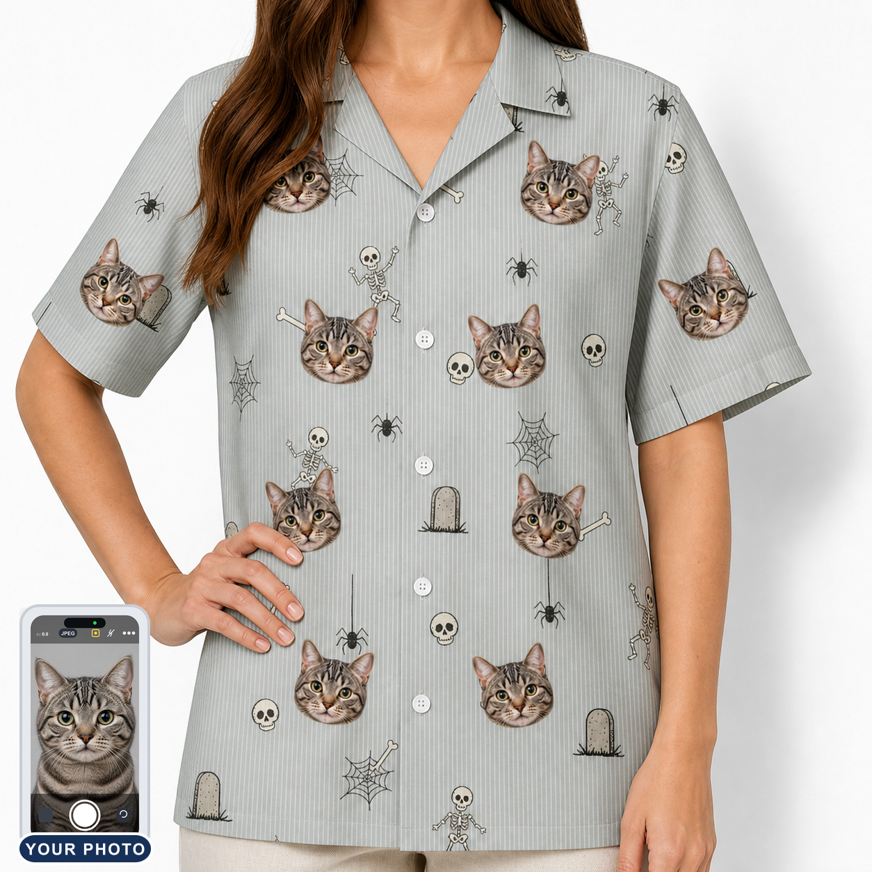 Women's Tombstone Tango Custom Cat Face Hawaiian Shirt