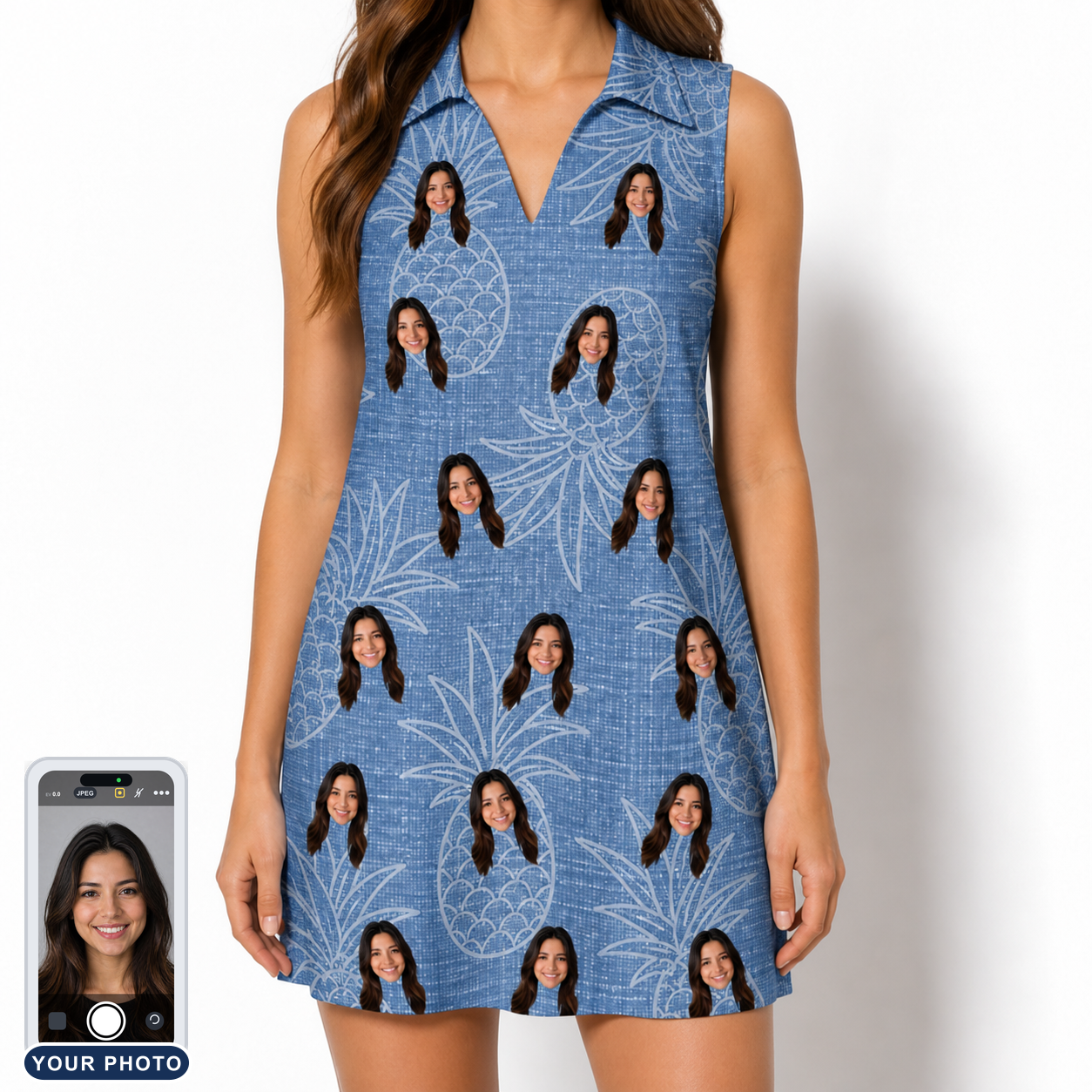 Women's Golden Gush Custom Face V-Neck Dress