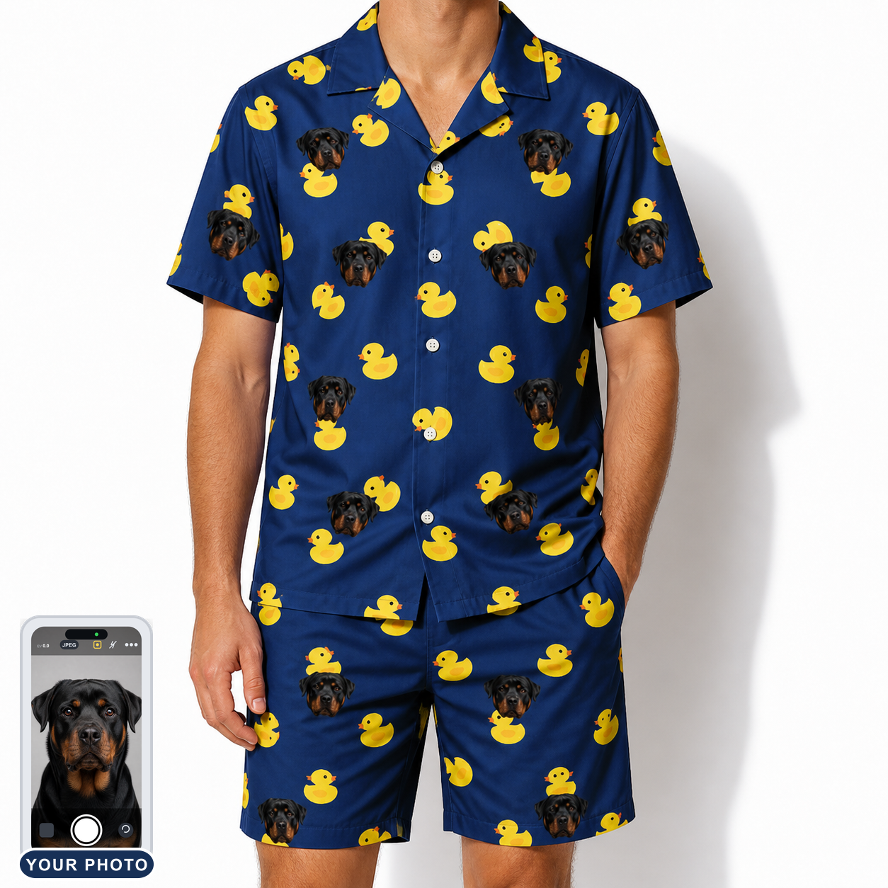 Men's Quack Pack Custom Dog Face Shirt & Shorts Set