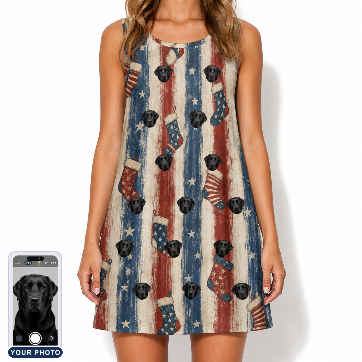 Women's Christmas Cuffs Custom Dog Face Tank Dress