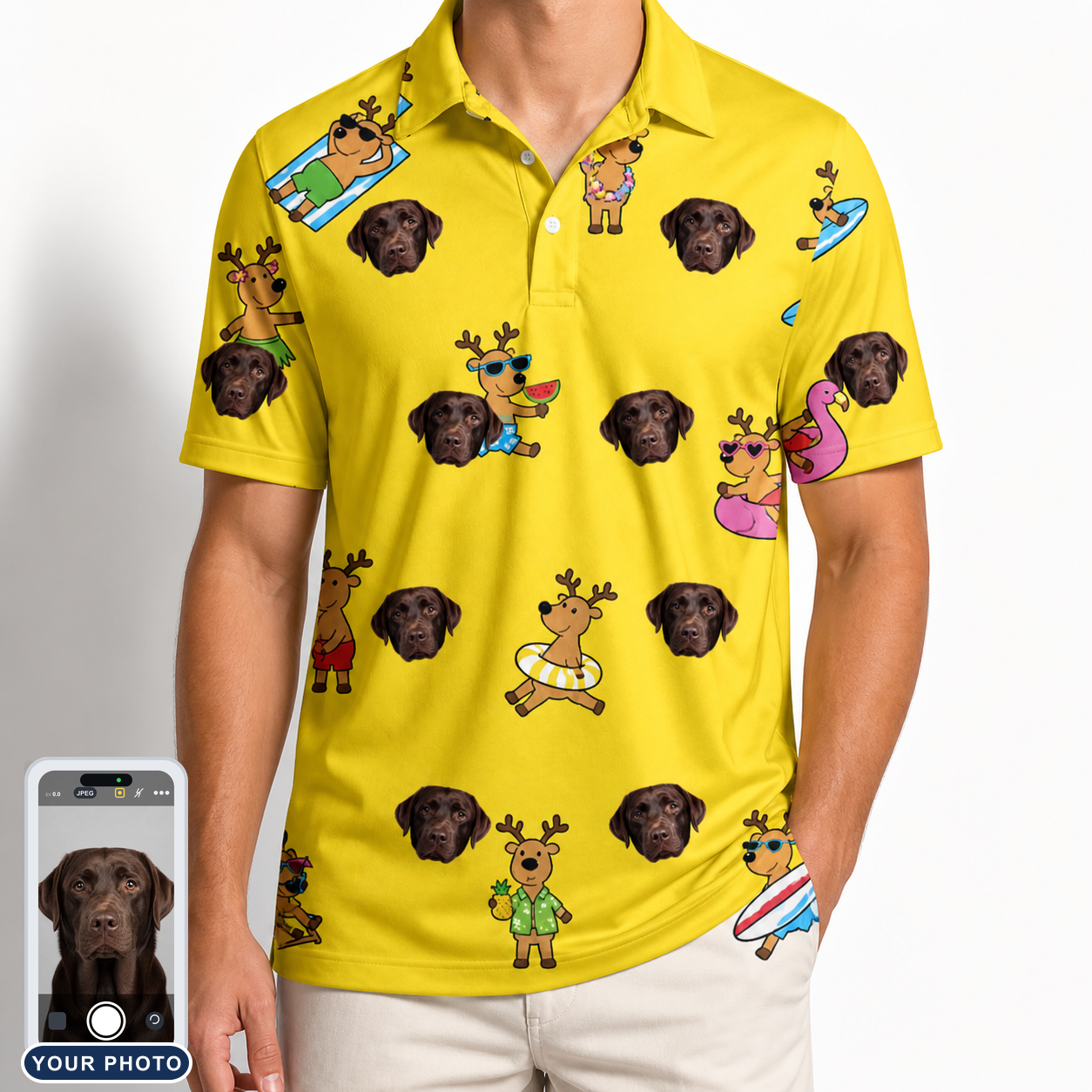 Men's Antler Antics Custom Dog Face Polo Shirt