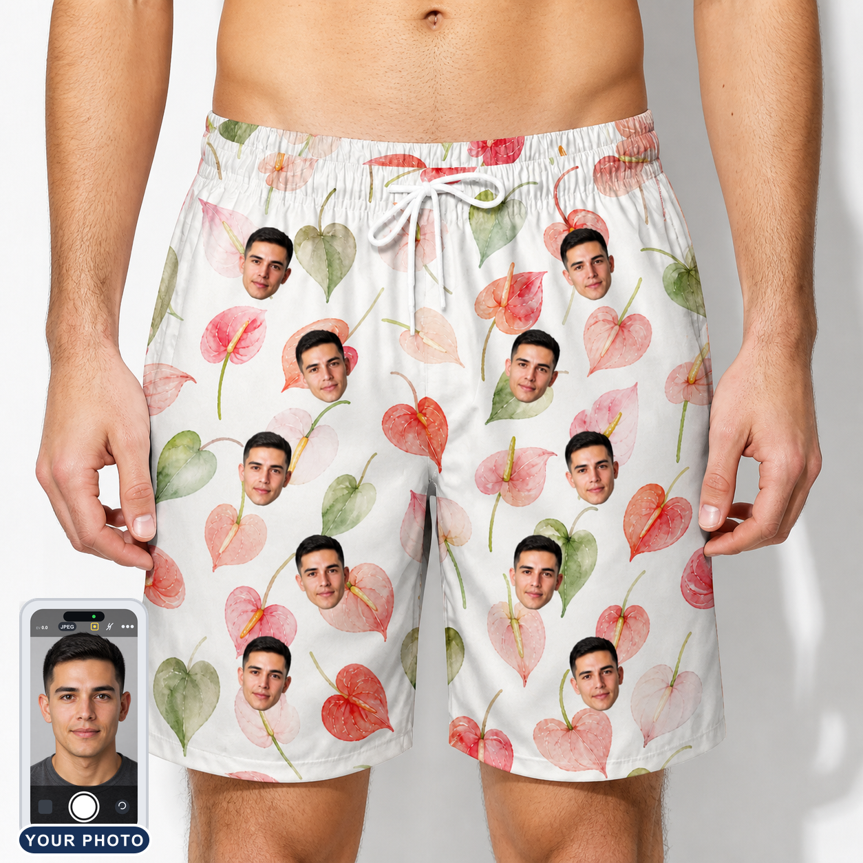 Men's Anthurium Antics Custom Face Beach Shorts