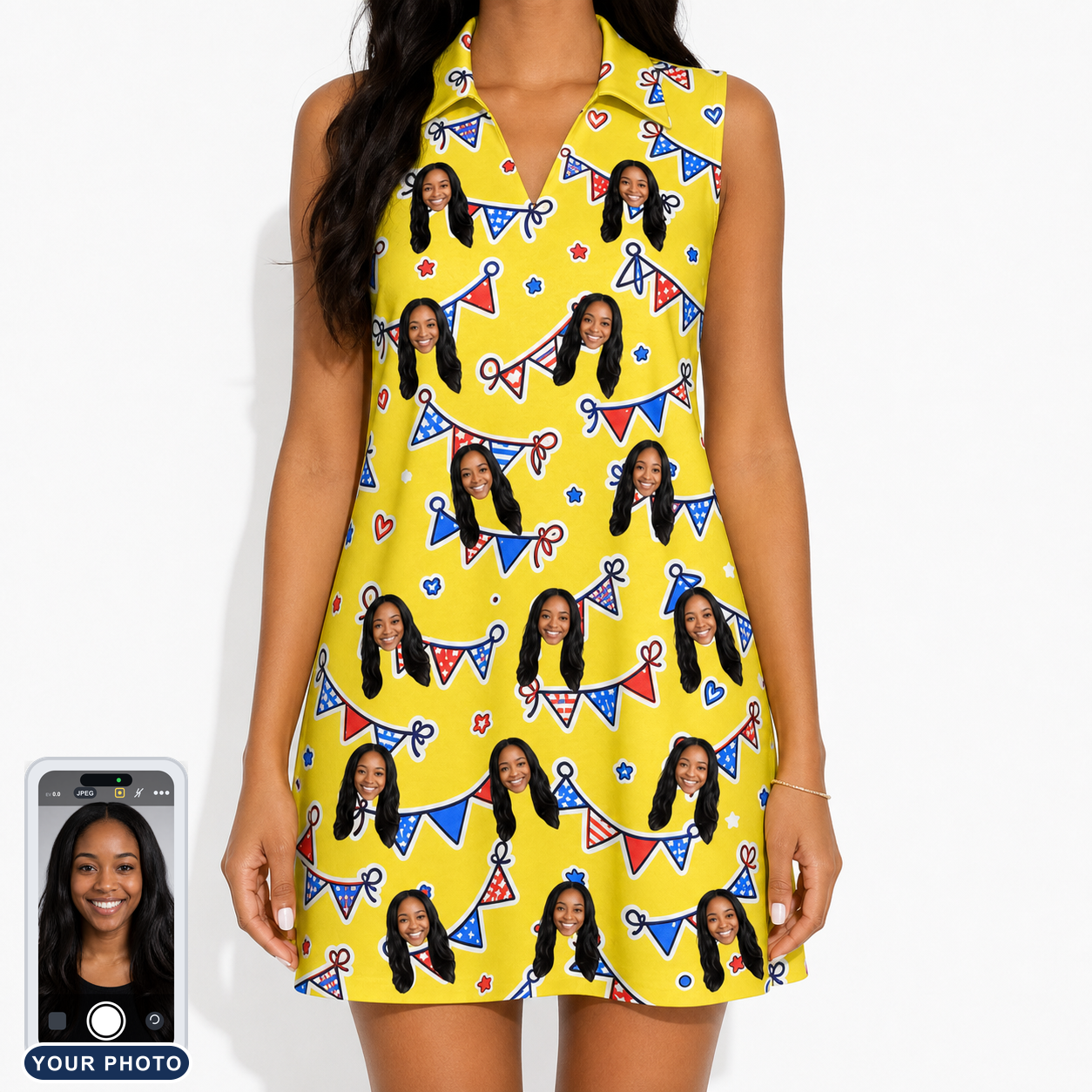 Women's Banner Bash Custom Face V-Neck Dress