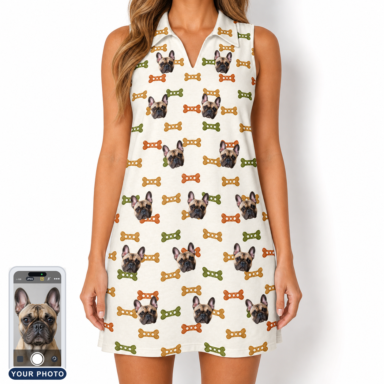 Women's Snout Sweets Custom Dog Face V-Neck Dress