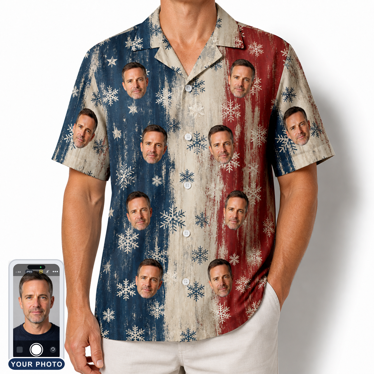 Men's Crystal Cascade Custom Face Hawaiian Shirt