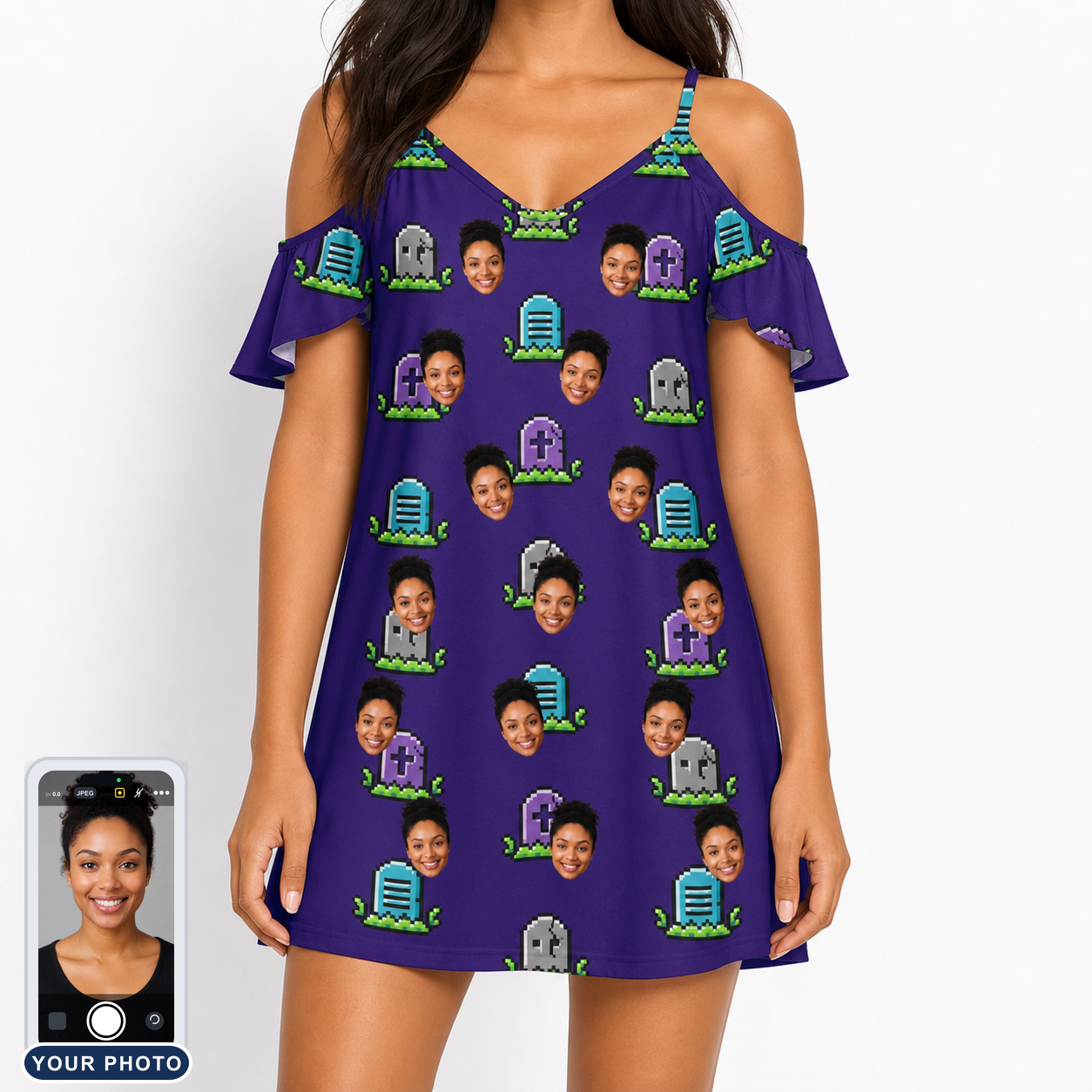 Women's Mirth Markers Custom Face Off-Shoulder Dress