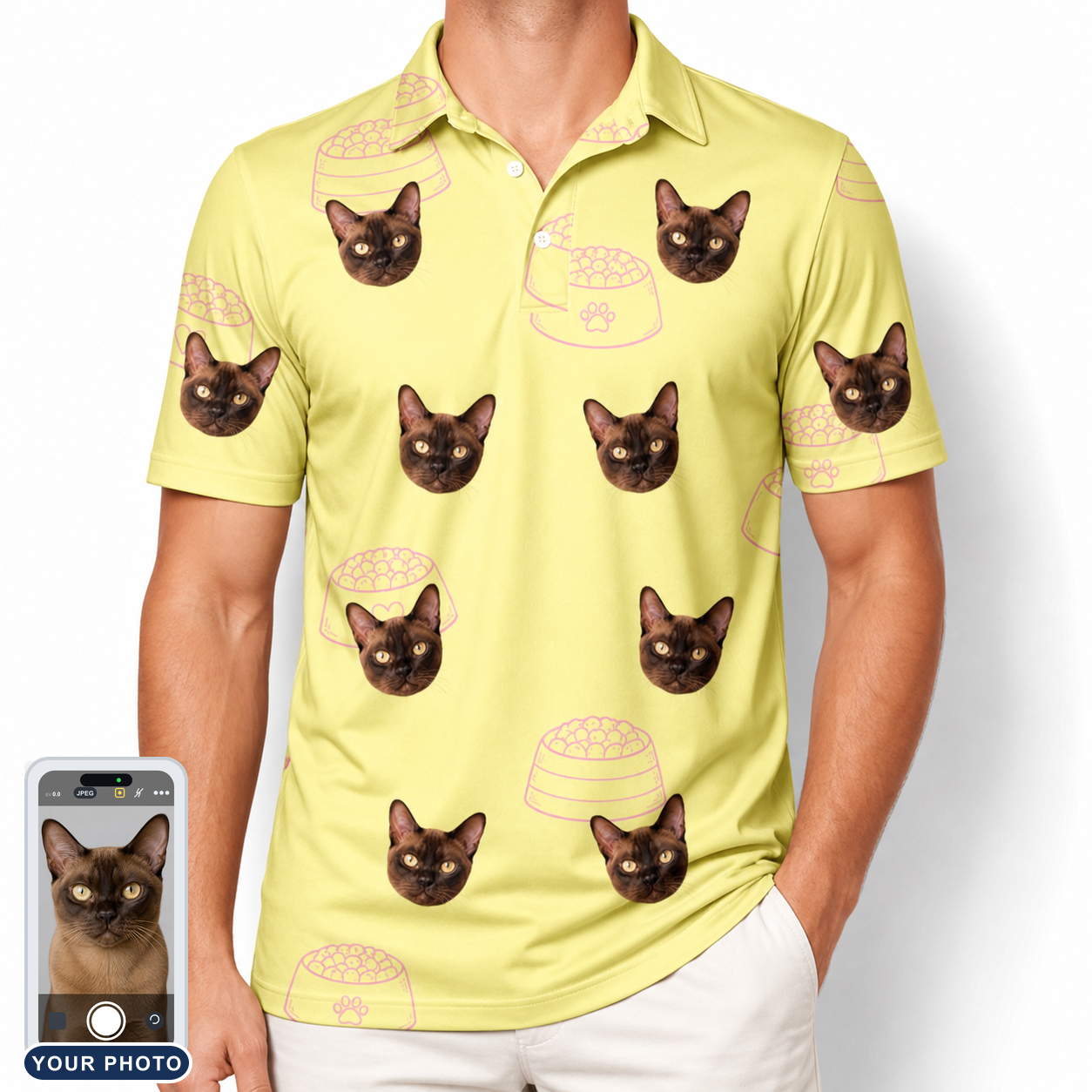 Men's Whisker Buffet Custom Cat Face Polo Shirt