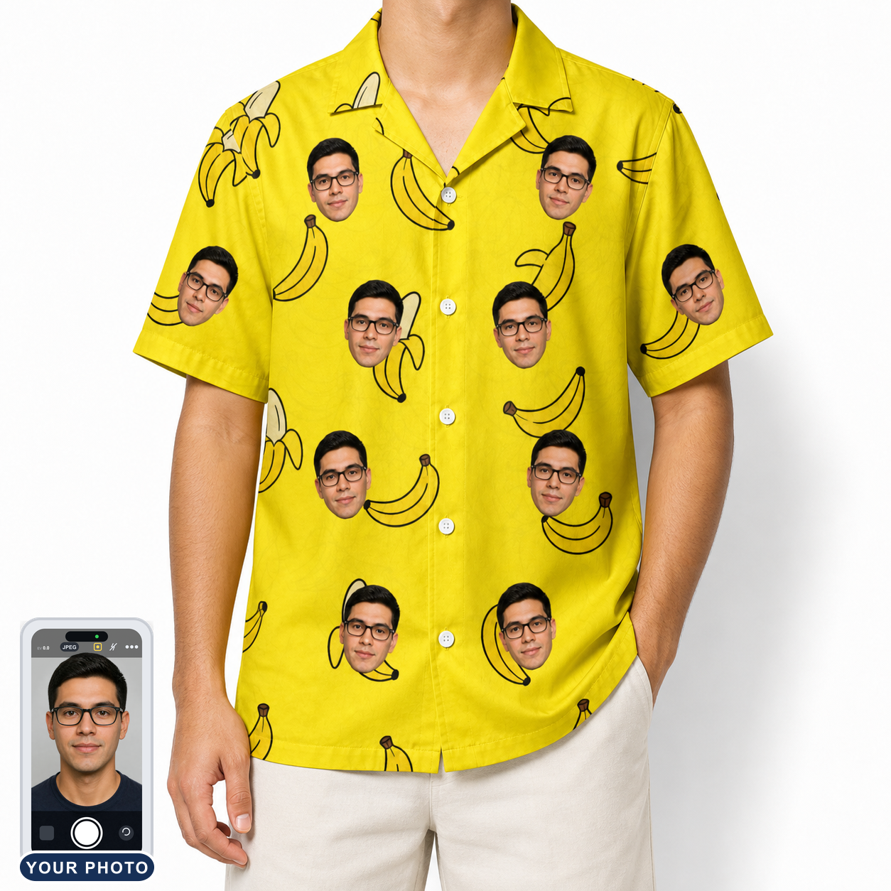 Men's Yellow Yodel Custom Face Hawaiian Shirt
