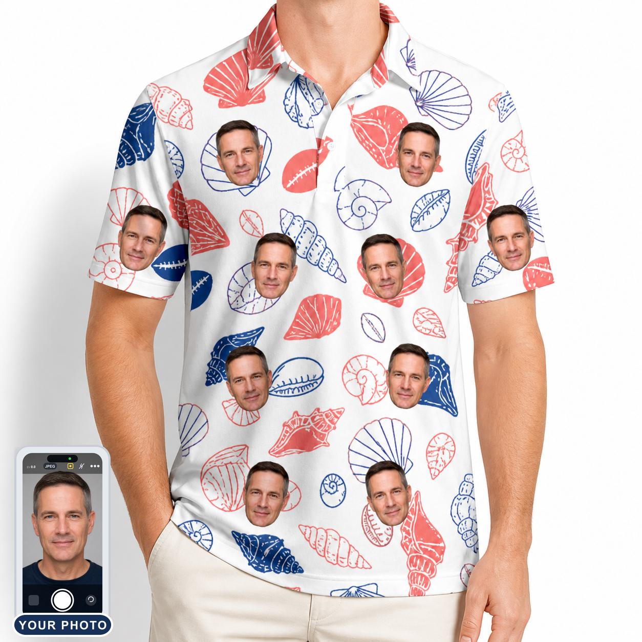 Men's Coastal Keepsakes Custom Face Polo Shirt