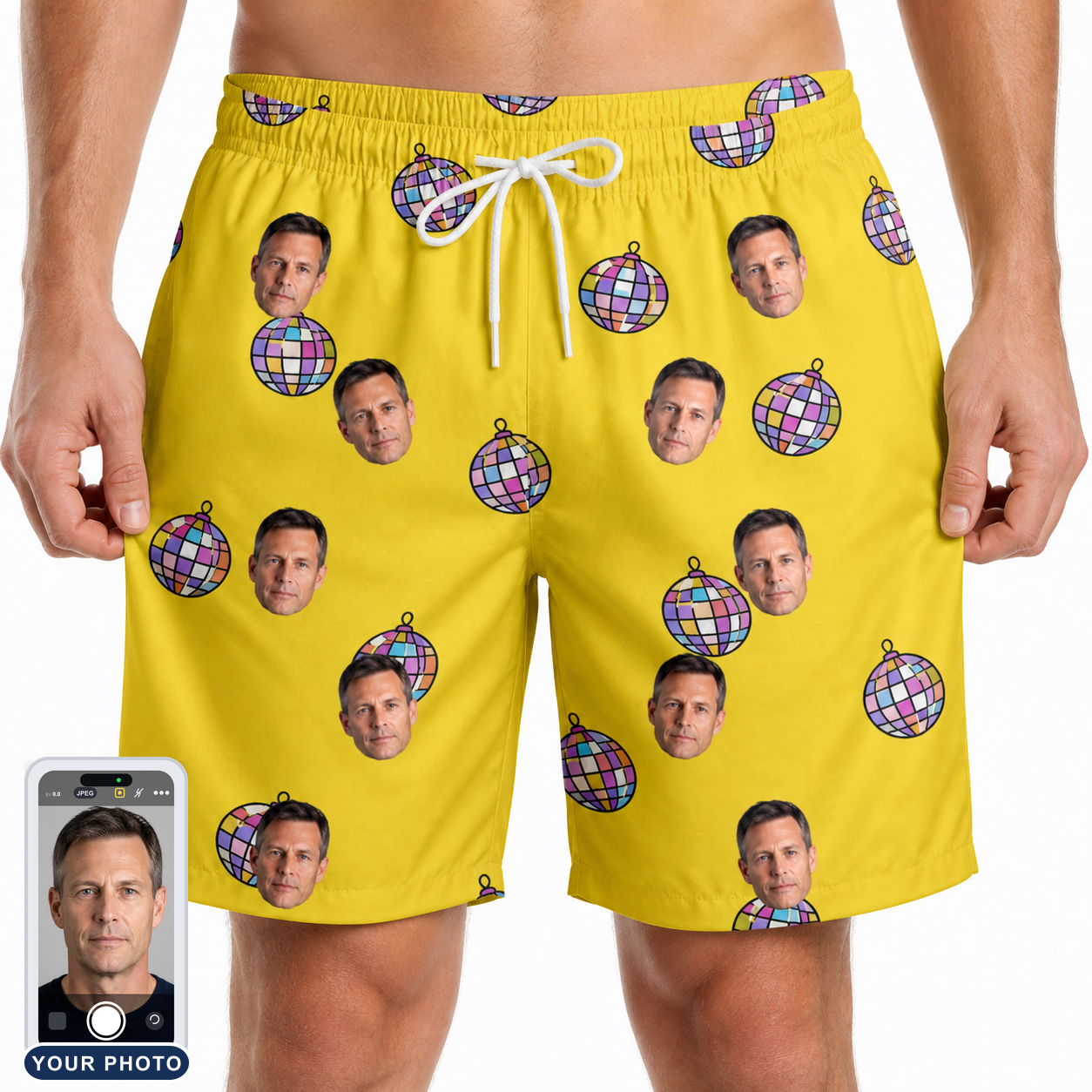Men's Mirrorball Mischief Custom Face Beach Shorts