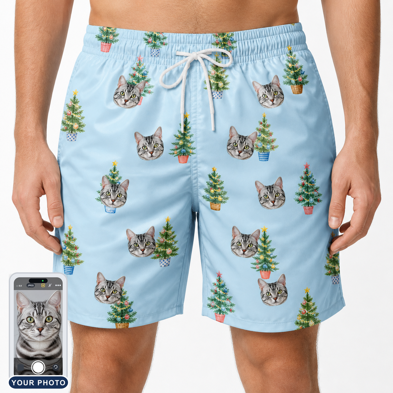 Men's Spruce Spectacle Custom Cat Face Beach Shorts