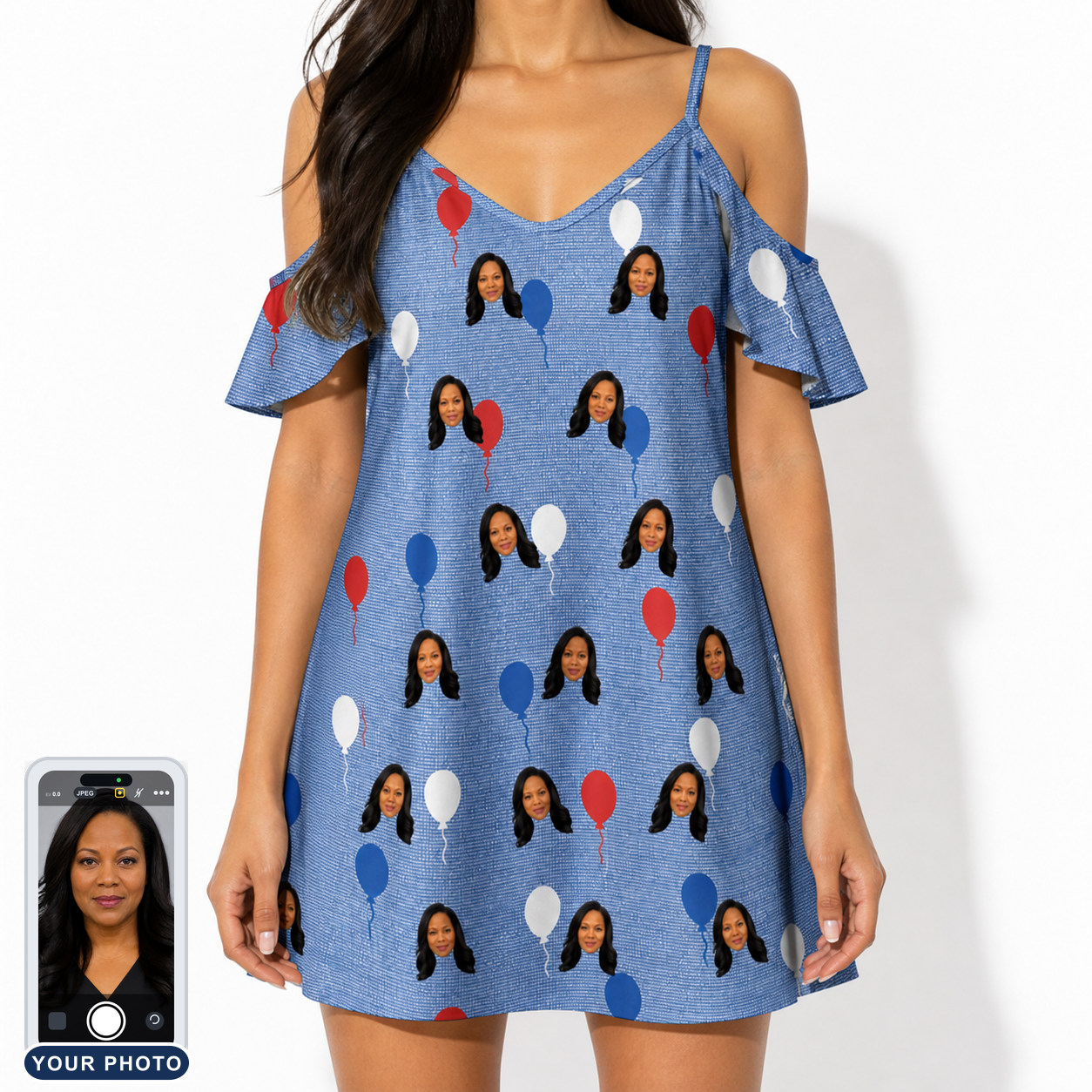 Women's Patriot Pop Custom Face Off-Shoulder Dress