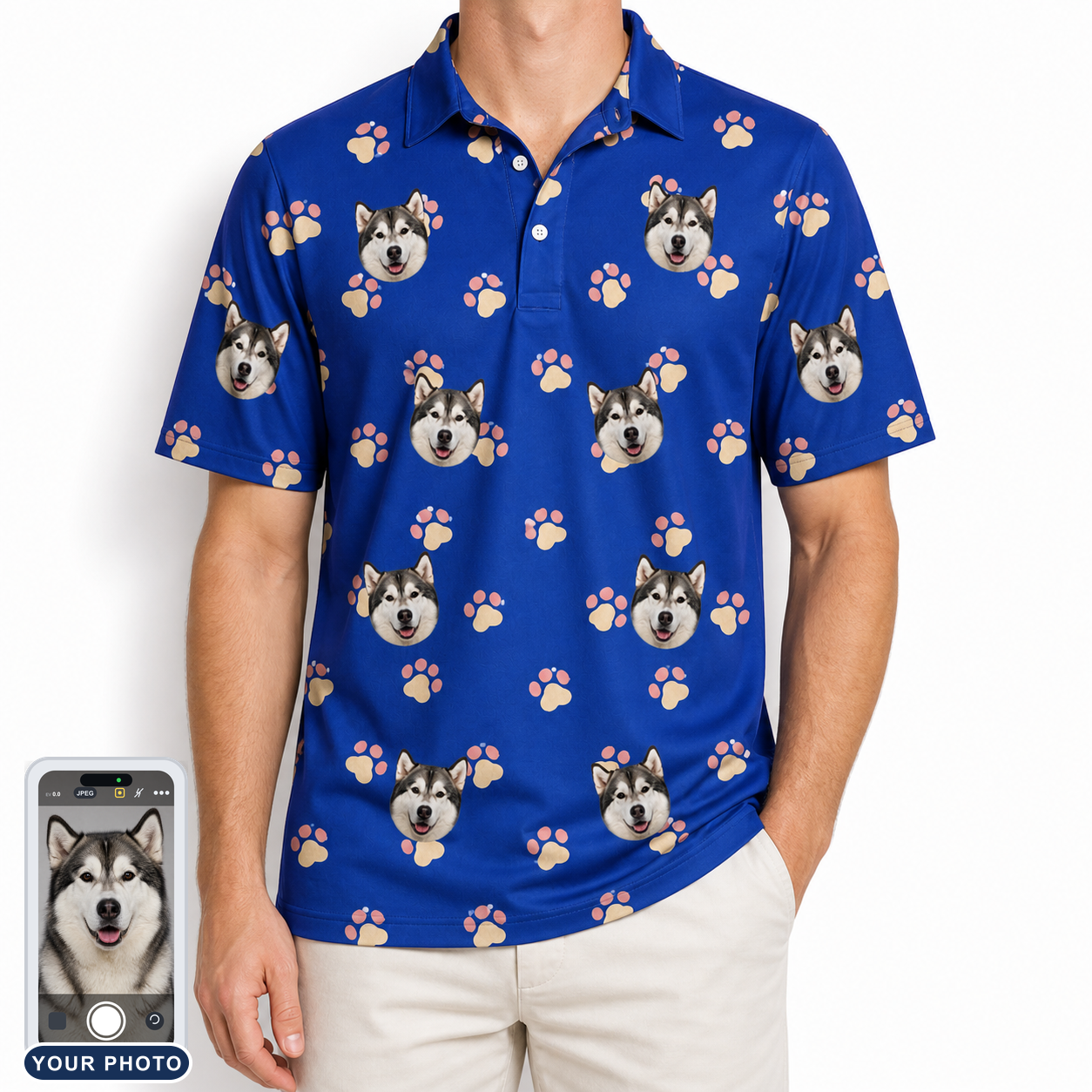 Men's Canine Confetti Custom Dog Face Polo Shirt