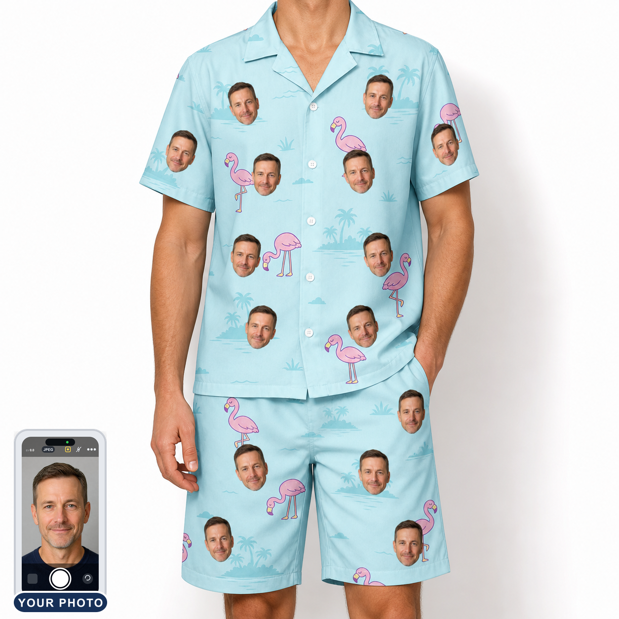 Men's Blush Birds Custom Face Shirt & Shorts Set