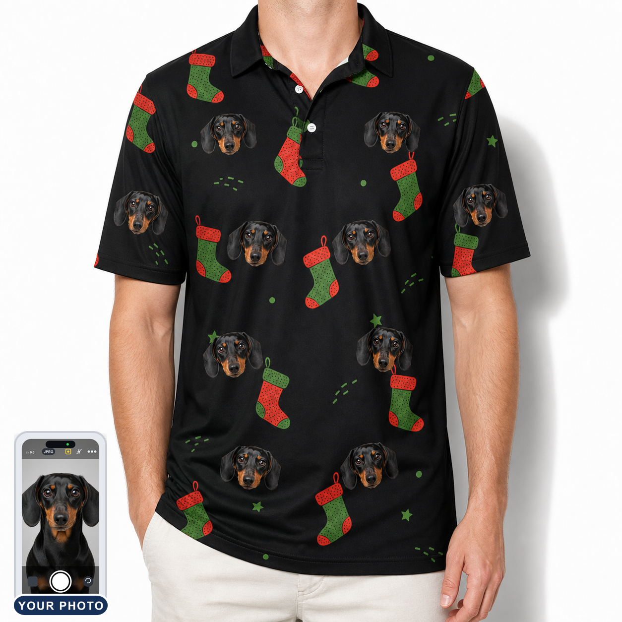 Men's Stocking Stuffer Custom Dog Face Polo Shirt