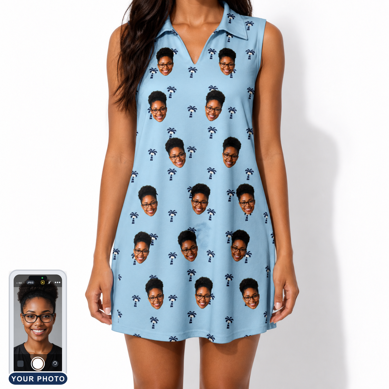 Women's Palm Parasol Custom Face V-Neck Dress