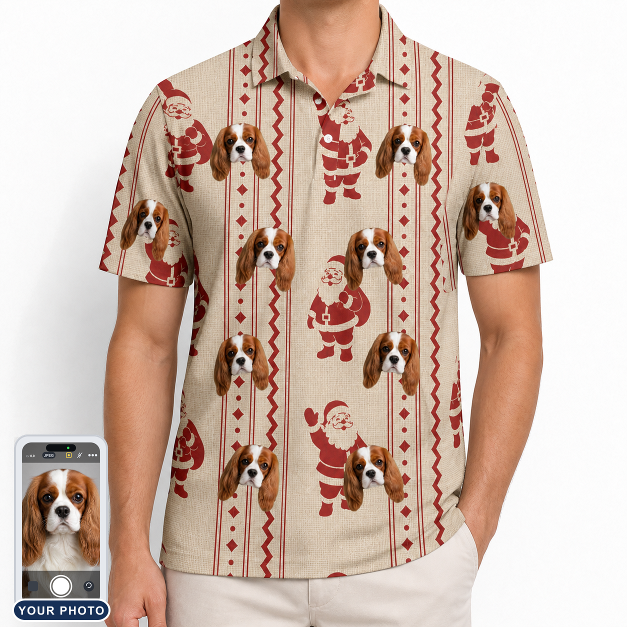 Men's Jolly Jingle Custom Dog Face Polo Shirt