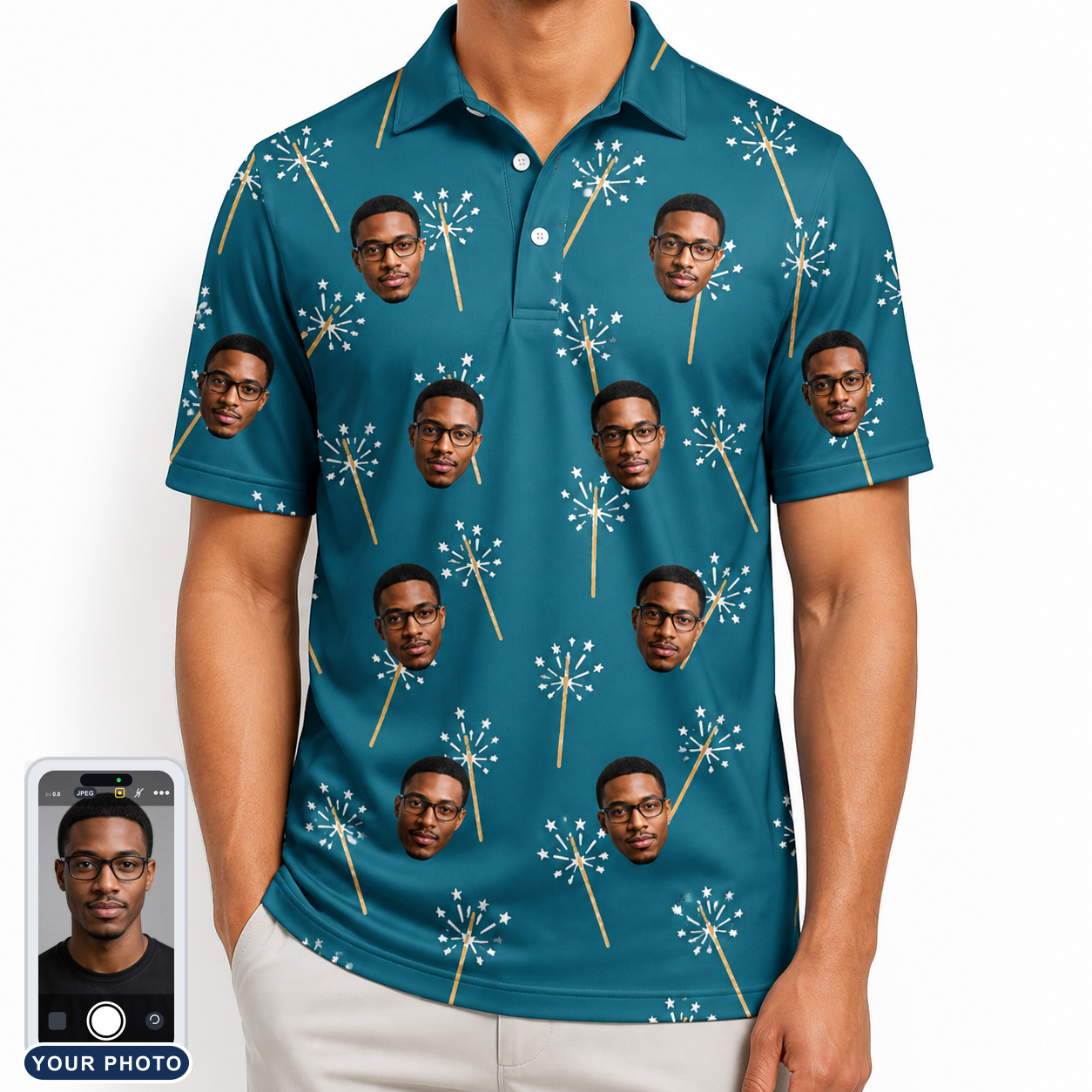 Men's Continental Crackle Custom Face Polo Shirt