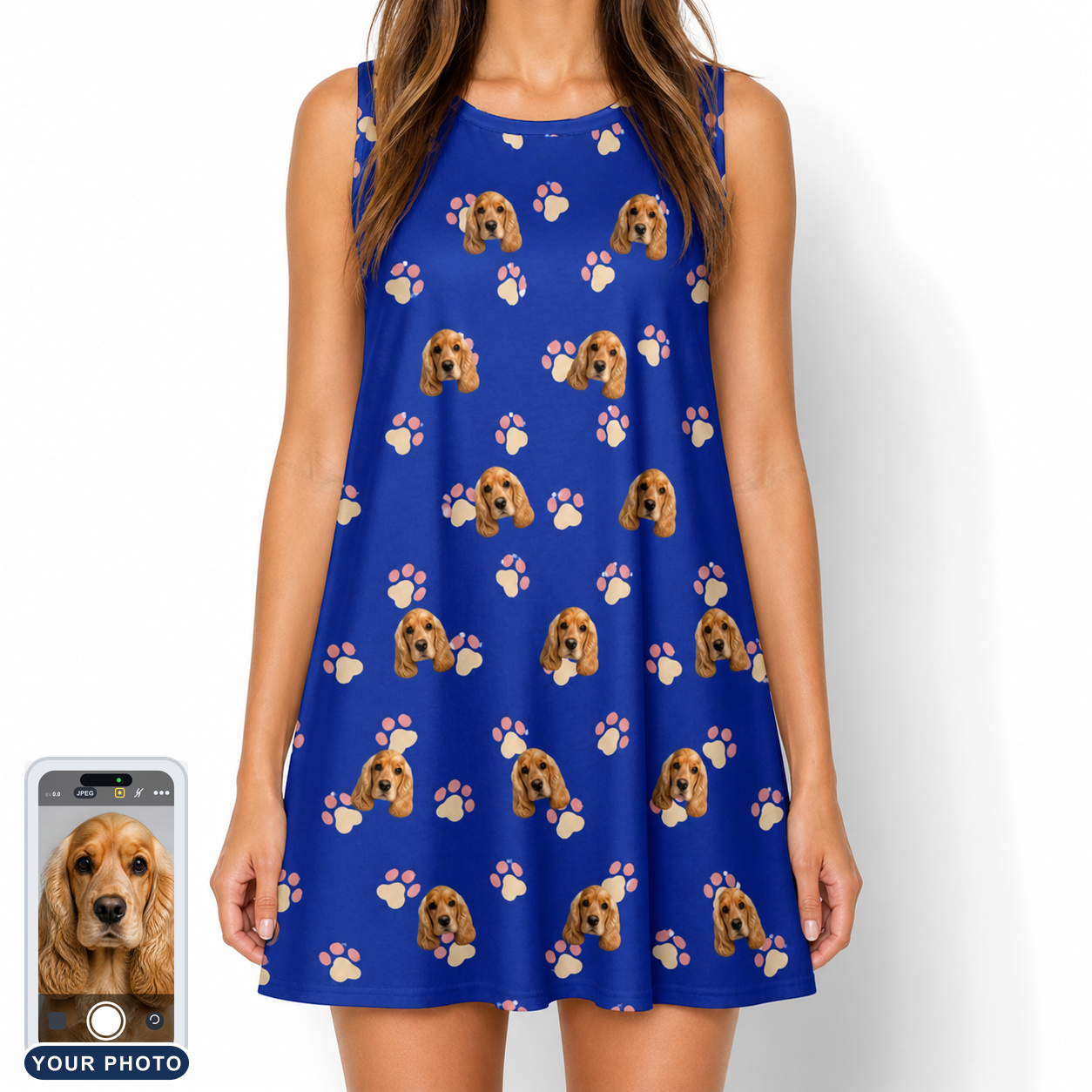 Women's Canine Confetti Custom Dog Face Tank Dress