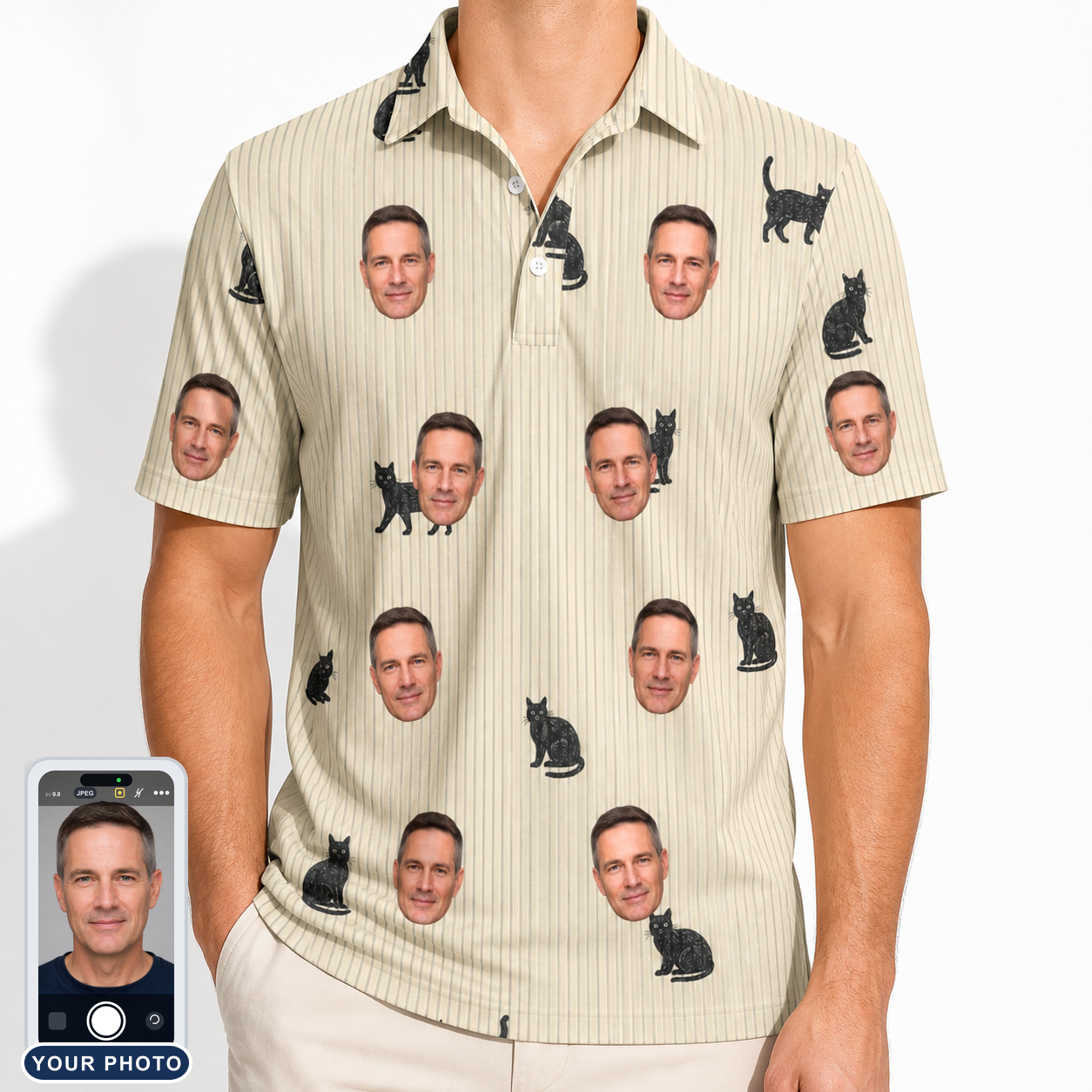 Men's Feline Frights Custom Face Polo Shirt