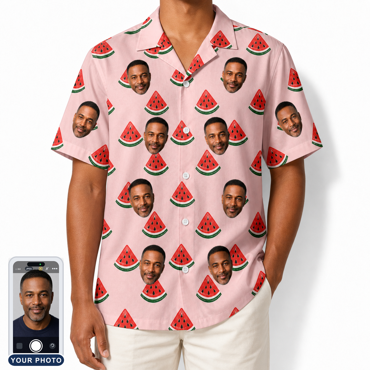 Men's Watermelon Whimsy Custom Face Hawaiian Shirt