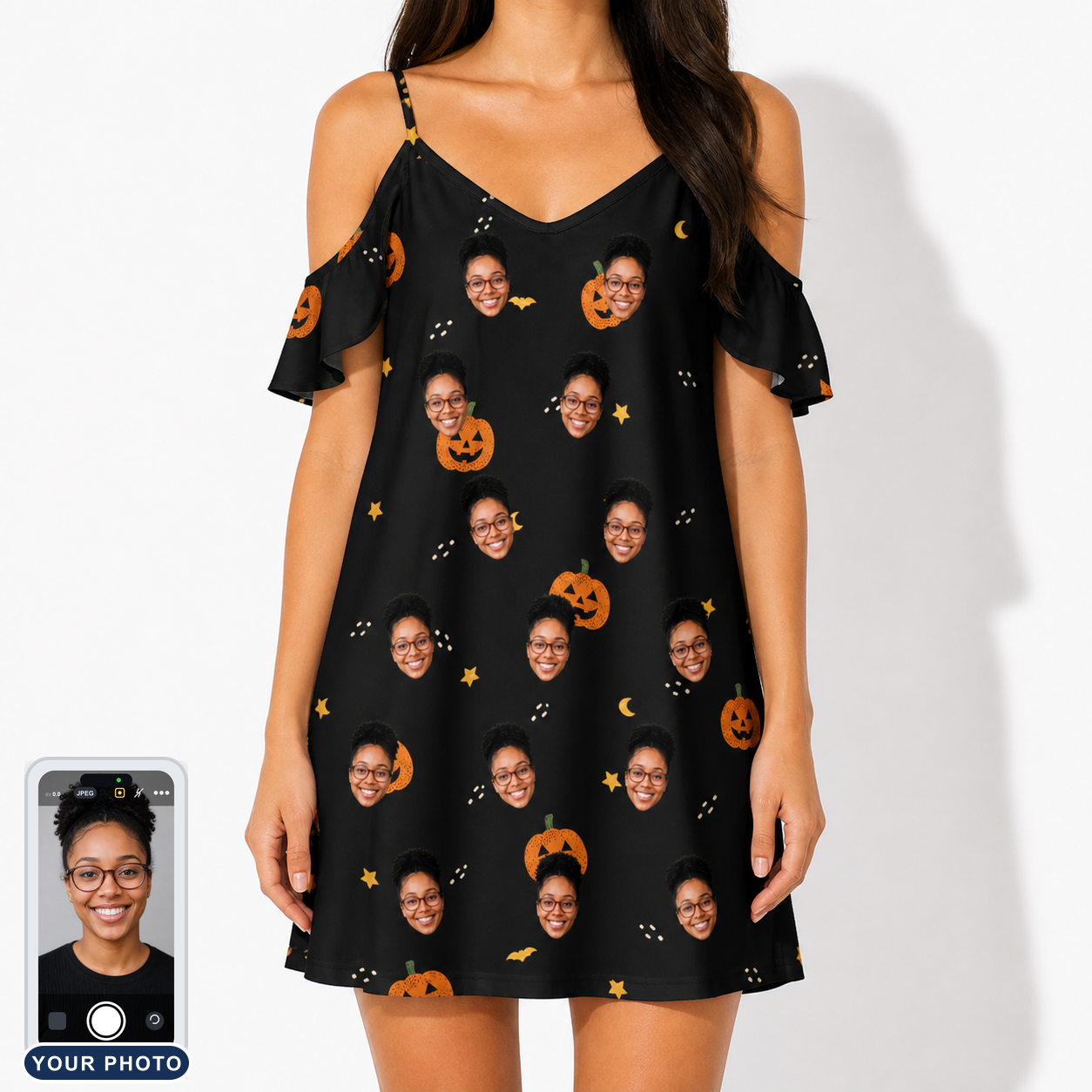 Women's Cackle Carvings Custom Face Off-Shoulder Dress