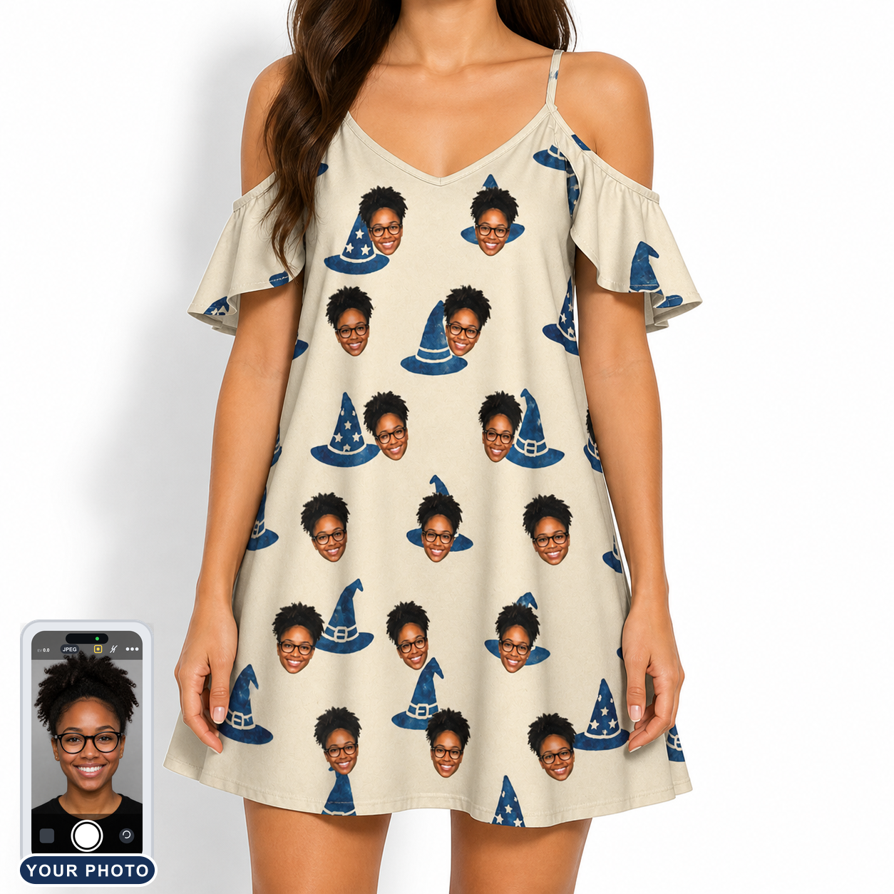 Women's Witchy Whirl Custom Face Off-Shoulder Dress