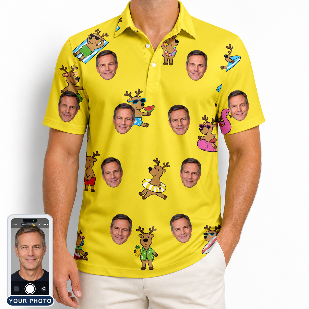 Men's Antler Antics Custom Face Polo Shirt
