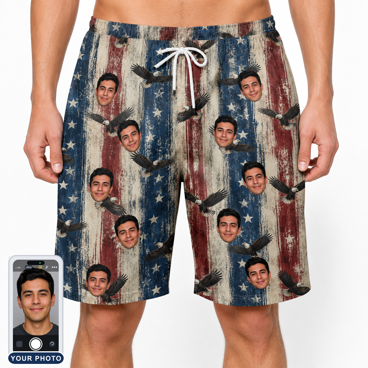 Men's Eagle Euphoria Custom Face Beach Shorts