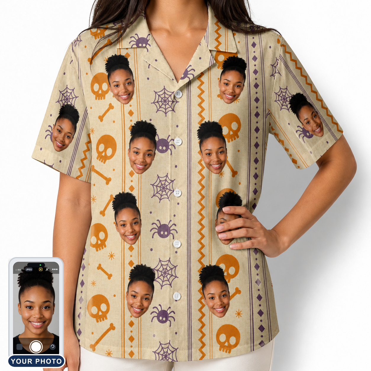 Women's Webbed Bones Custom Face Hawaiian Shirt