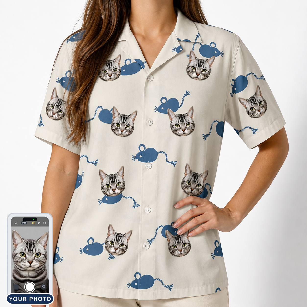 Women's Mouse Mêlée Custom Cat Face Hawaiian Shirt