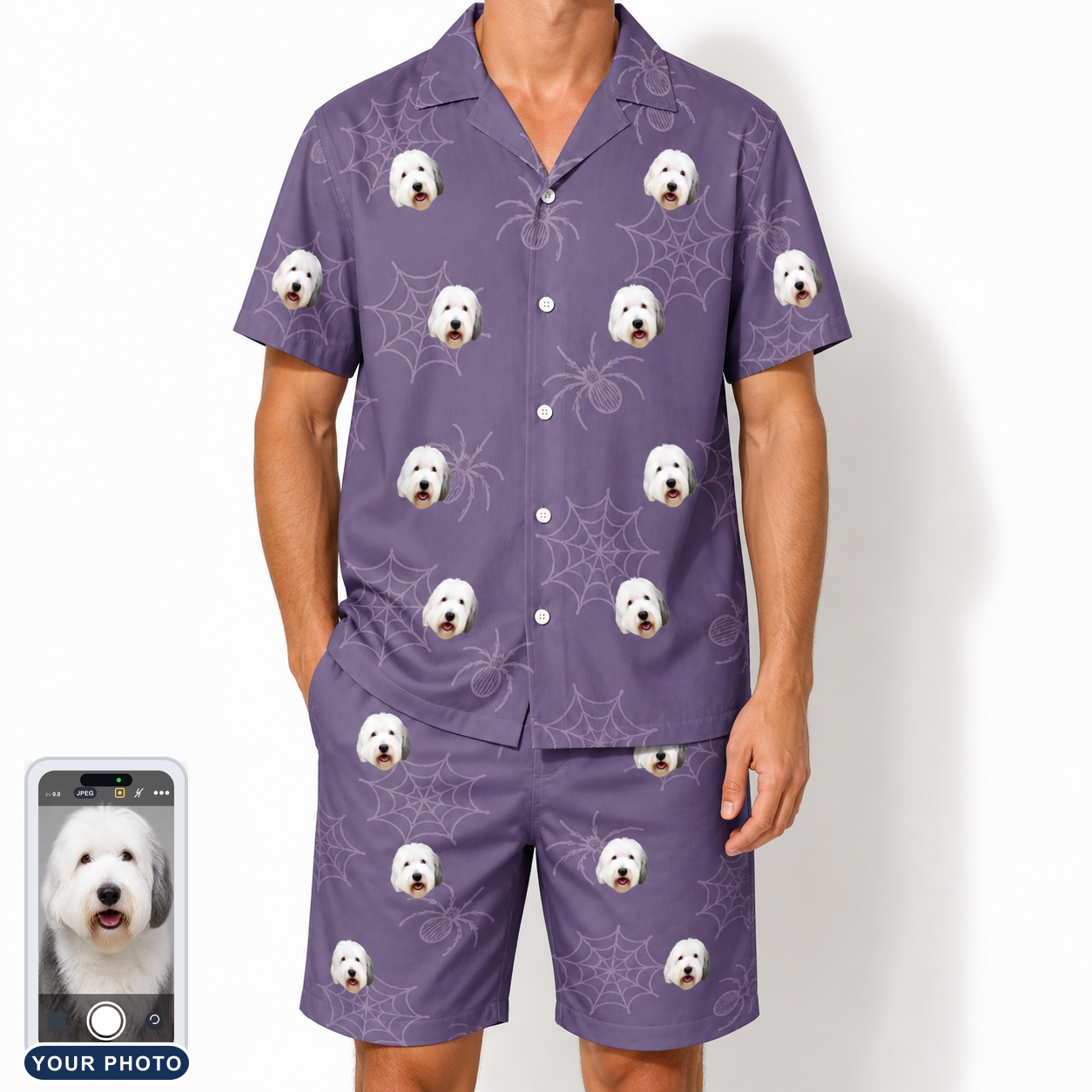 Men's Spider Social Custom Dog Face Shirt & Shorts Set