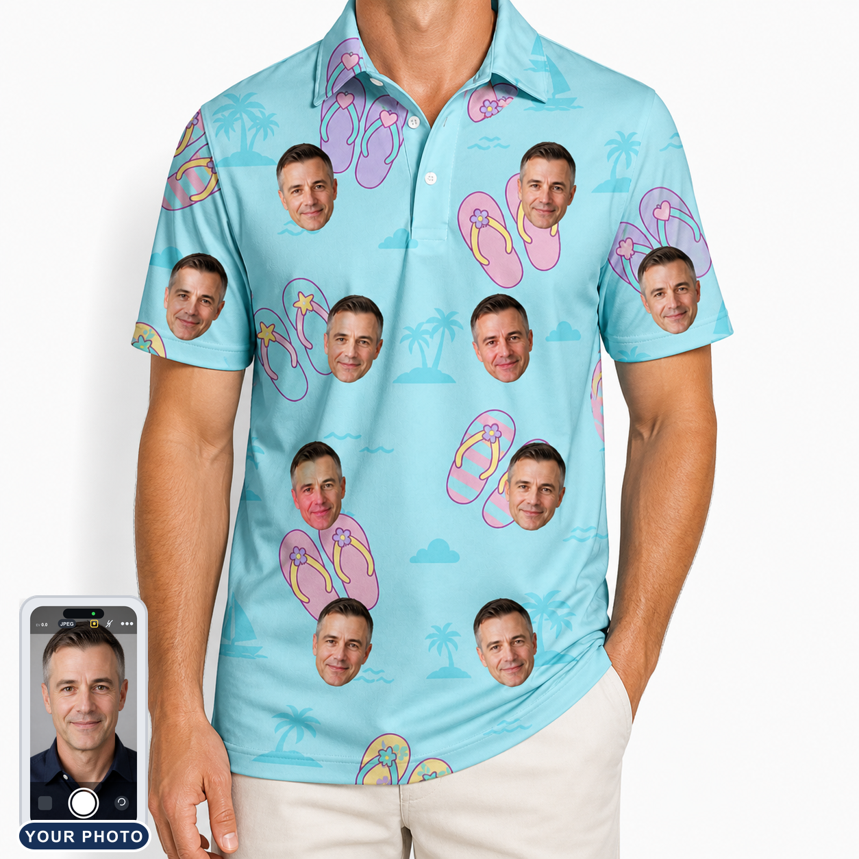 Men's Flipflop Fanfare Custom Face Polo Shirt
