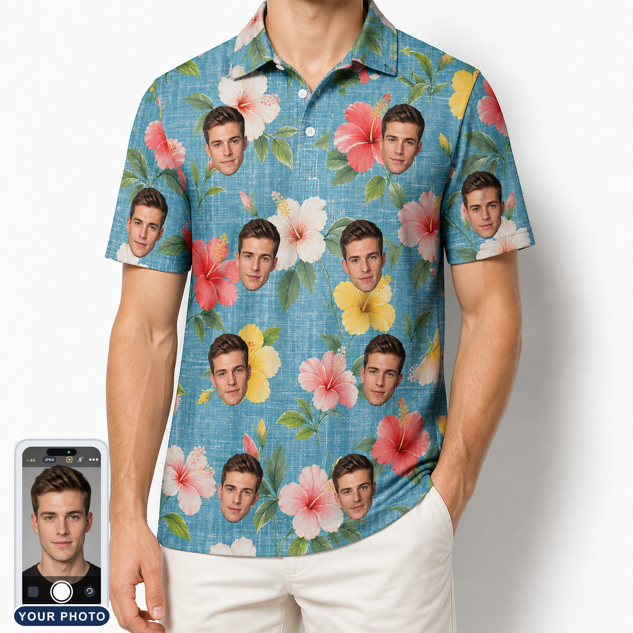 Men's Petal Party Custom Face Polo Shirt