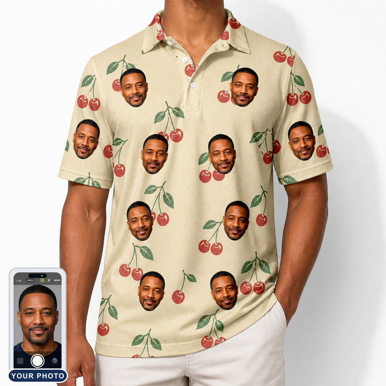 Men's Cherry Chomp Custom Face Polo Shirt