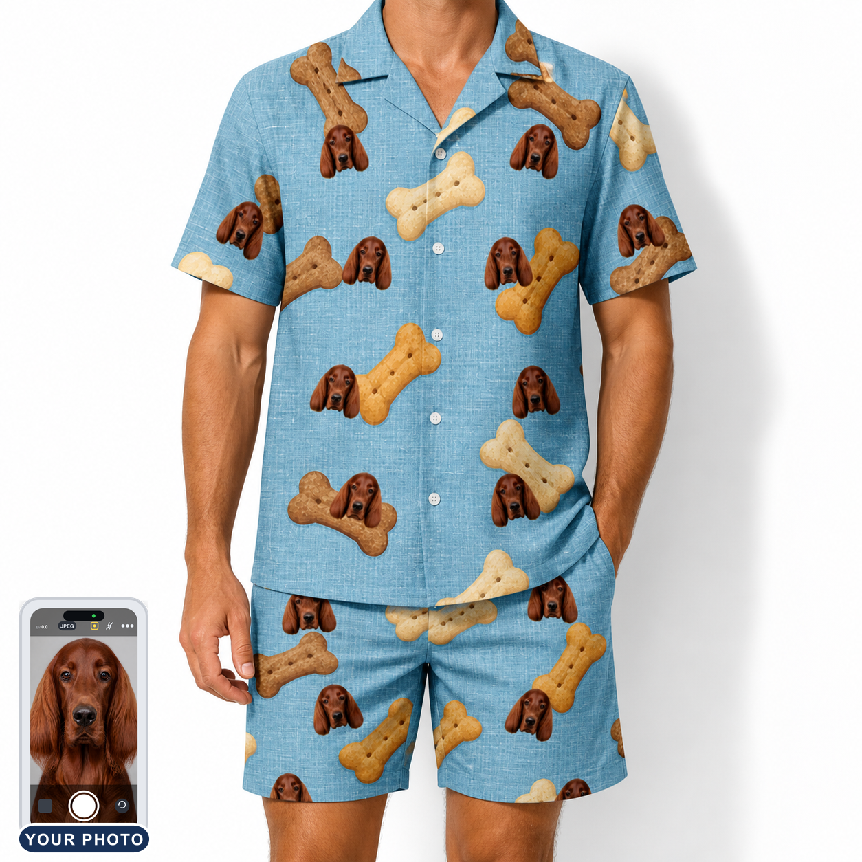 Men's Mutt Munchies Custom Dog Face Shirt & Shorts Set