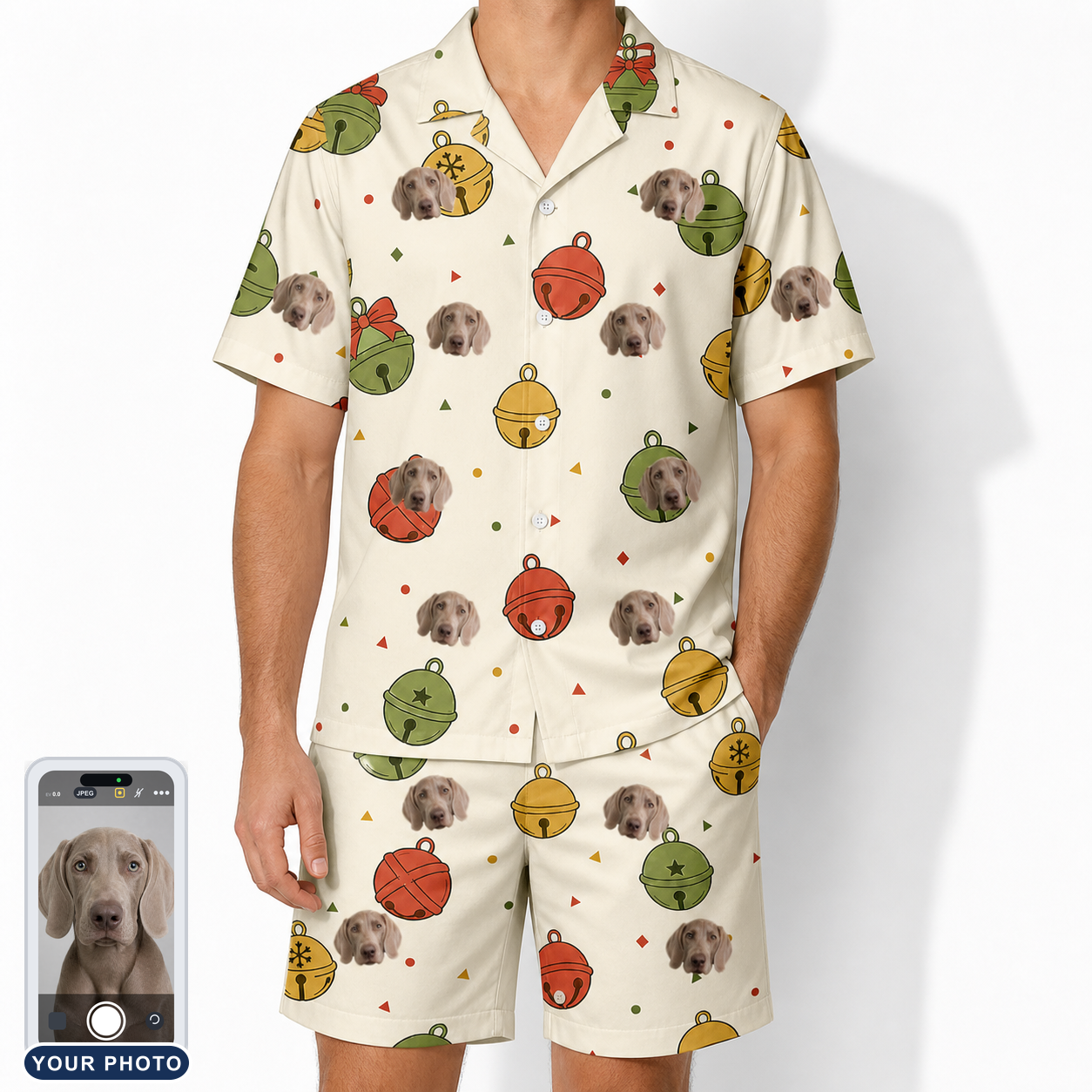 Men's Chime Charms Custom Dog Face Shirt & Shorts Set
