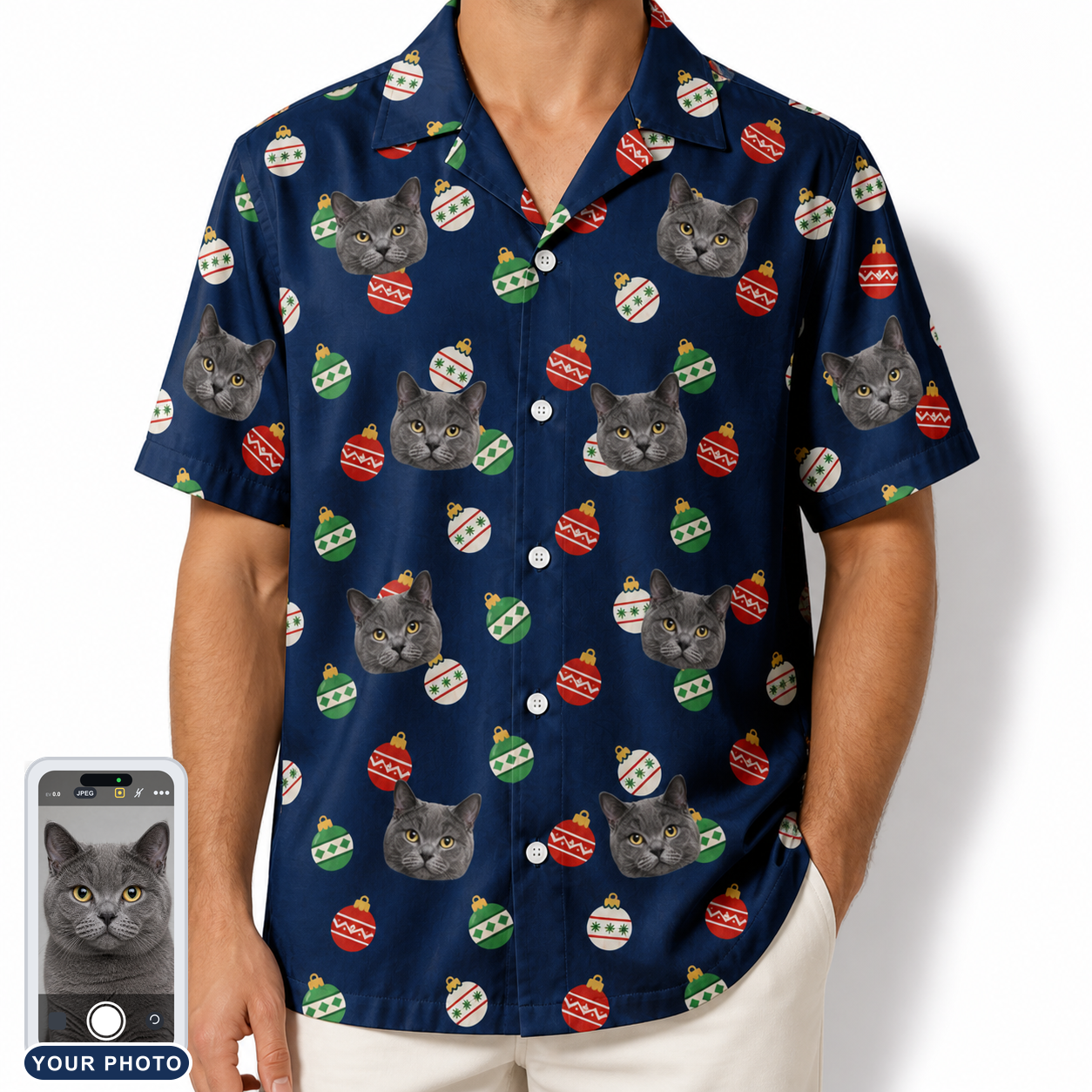 Men's December Dangles Custom Cat Face Hawaiian Shirt