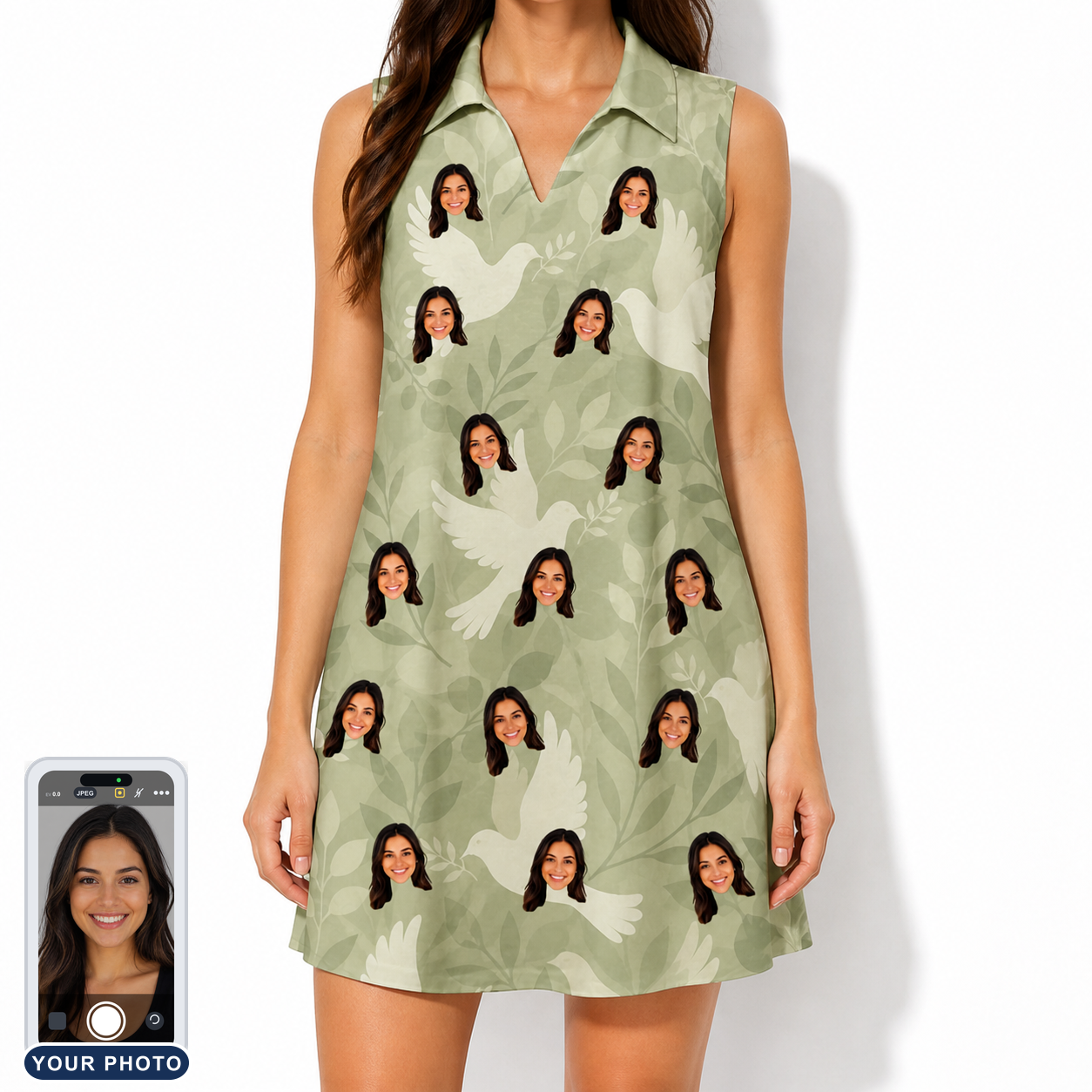 Women's Seaglass Serenade Custom Face V-Neck Dress