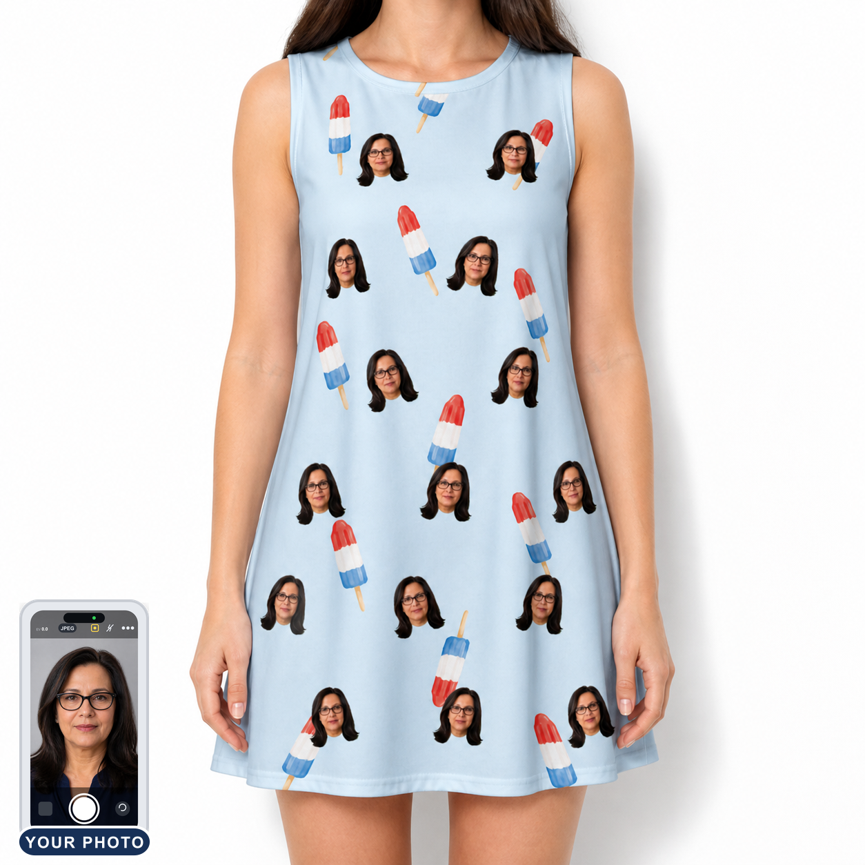 Women's Red White Chill Custom Face Tank Dress
