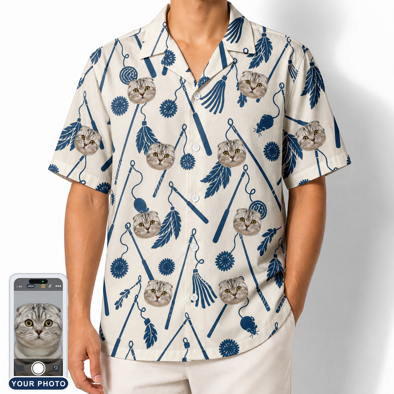 Men's Catnip Kinetics Custom Cat Face Hawaiian Shirt