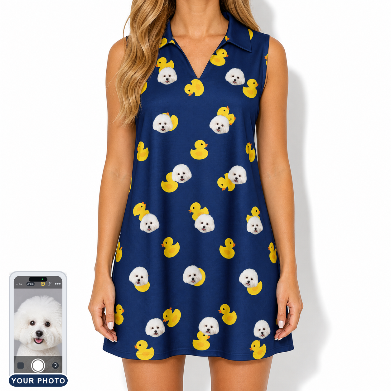 Women's Quack Pack Custom Dog Face V-Neck Dress
