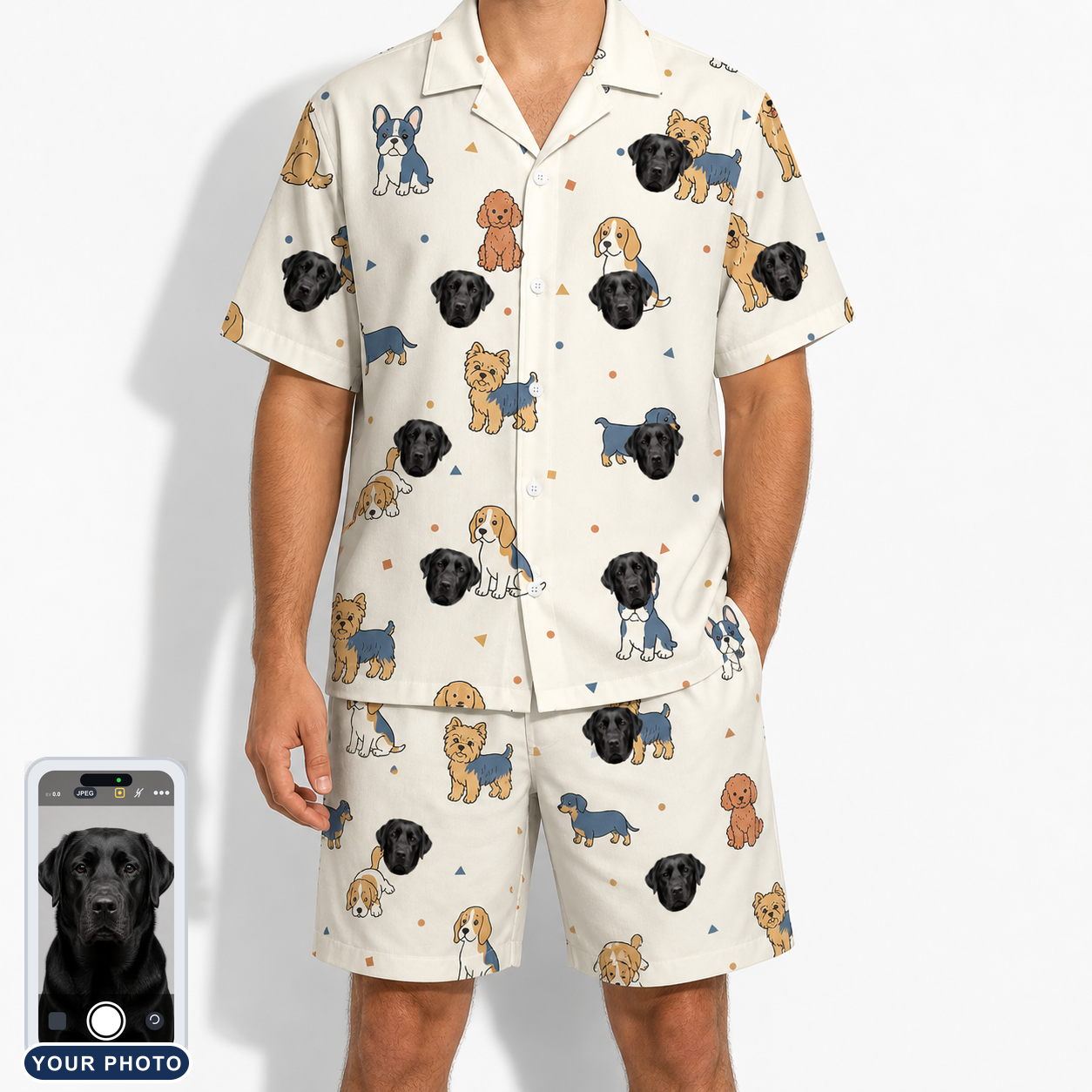 Men's Woof Whimsy Custom Dog Face Shirt & Shorts Set