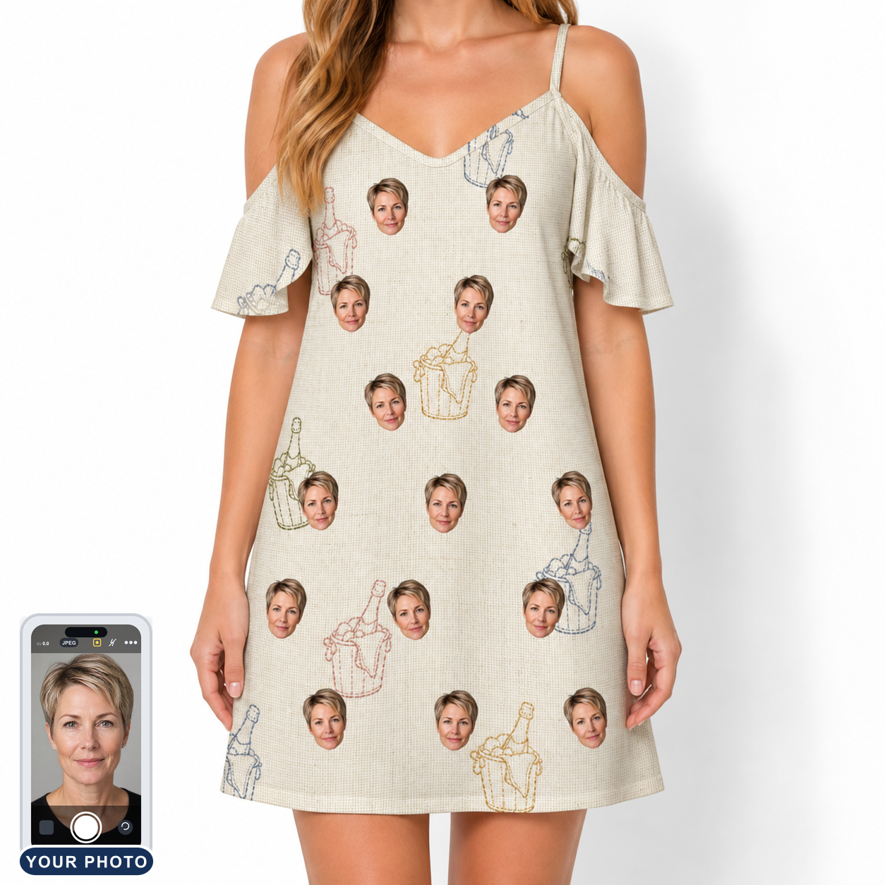 Women's Toast Tiaras Custom Face Off-Shoulder Dress
