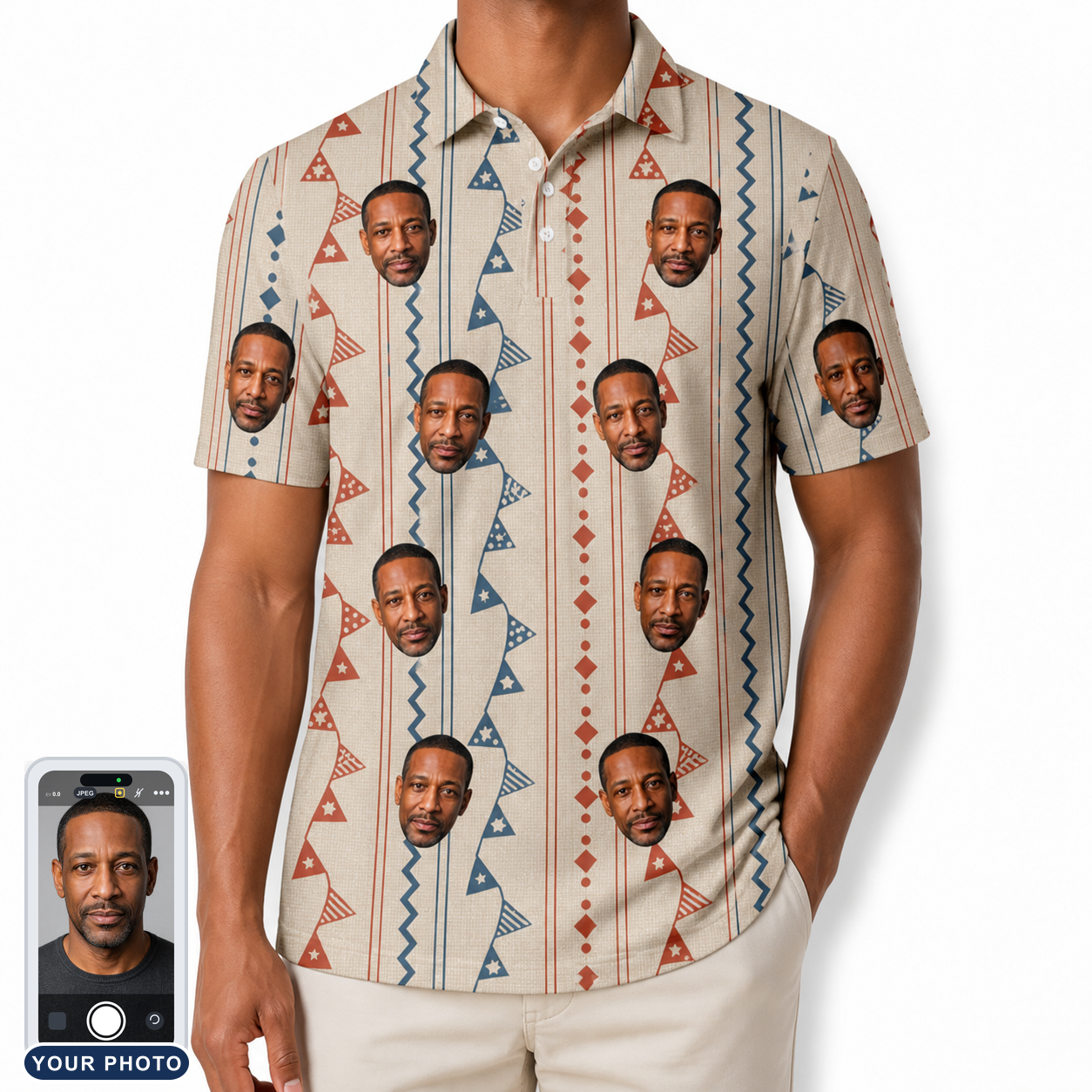 Men's Pennant Parade Custom Face Polo Shirt