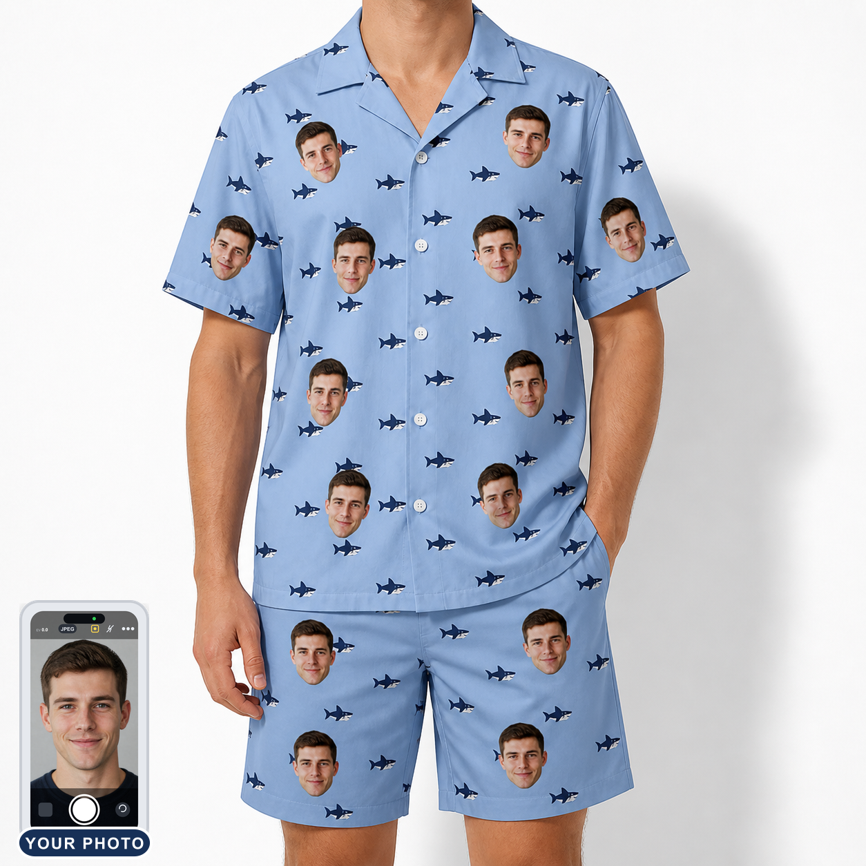 Men's Fin Flickers Custom Face Shirt & Shorts Set