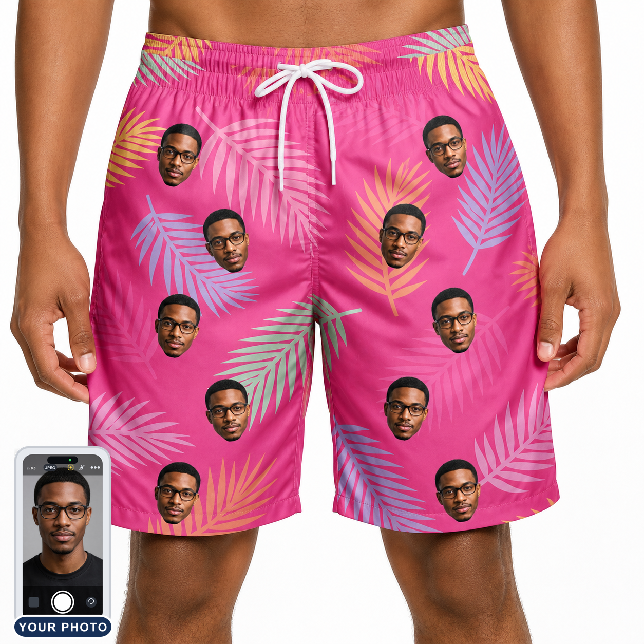 Men's Swaying Sweethearts Custom Face Beach Shorts