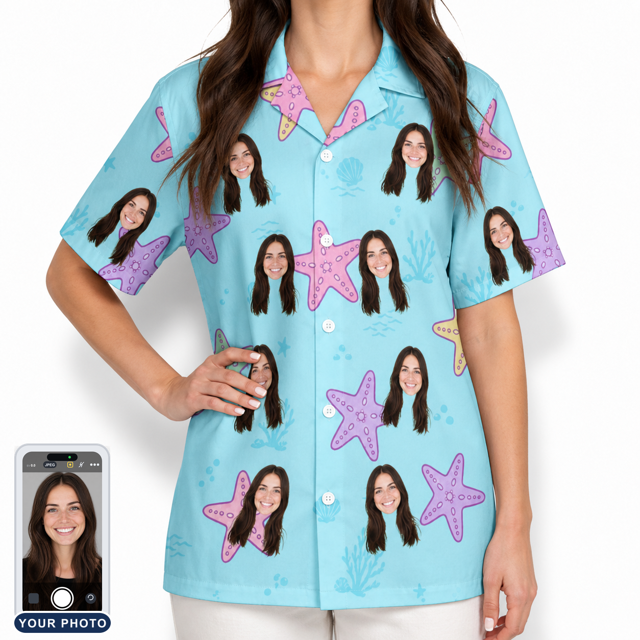 Women's Nautical Nuptials Custom Face Hawaiian Shirt