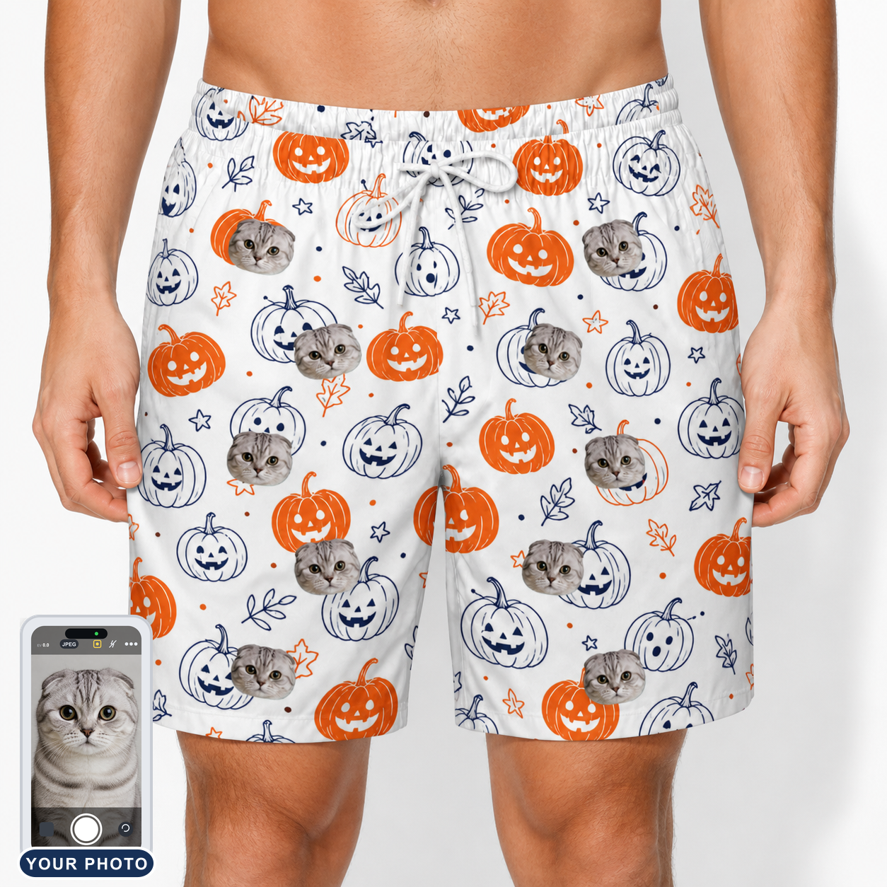 Men's Jack O'Jitters Custom Cat Face Beach Shorts