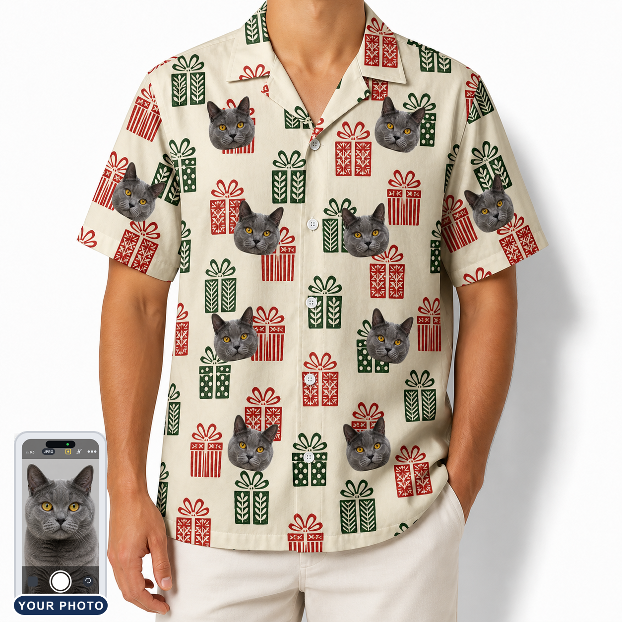 Men's Bowtiful Bundles Custom Cat Face Hawaiian Shirt